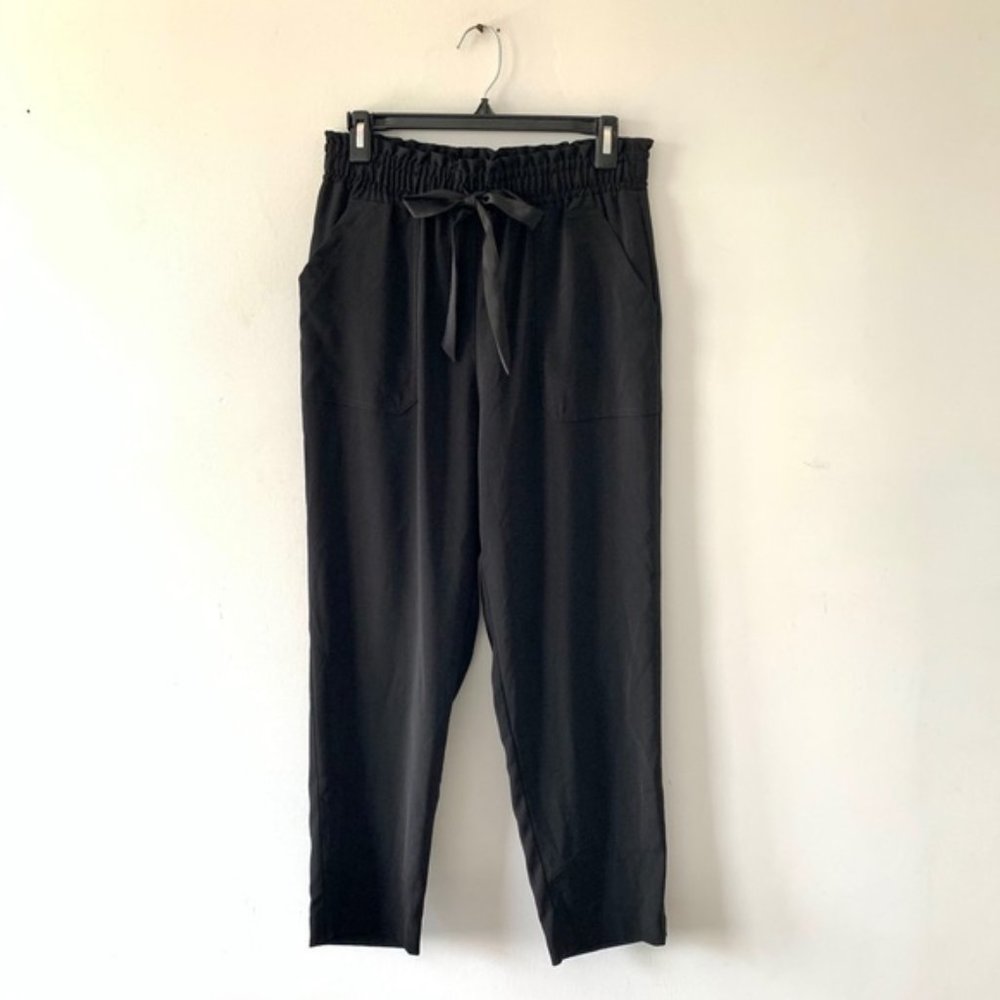Zara Black Elastic Tie Waist Draped Ankle Trousers Pants